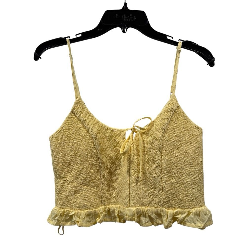 Urban Outfitters Butter Yellow Smocked Ruffle Crop Top Size M - Picture 4 of 10